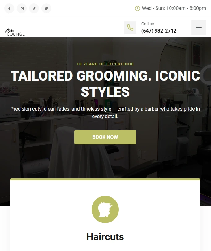 Styles Lounge Barbershop Landing Page